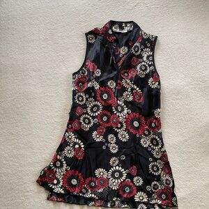 Papaya Black Sleeveless Tunic with Red & Cream Floral Print